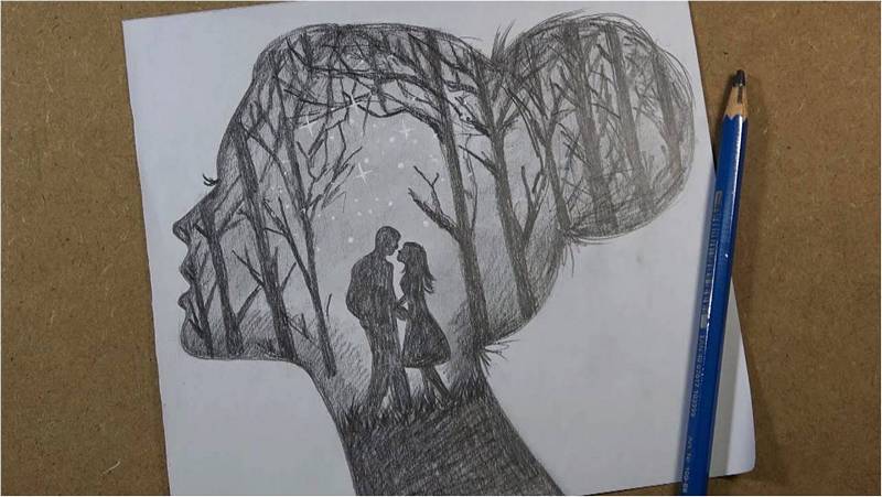 Рисунок девушки и влюбленная пара, семейная история.