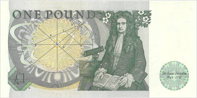 Банкнота в 1 фунт с изображением Ньютона.